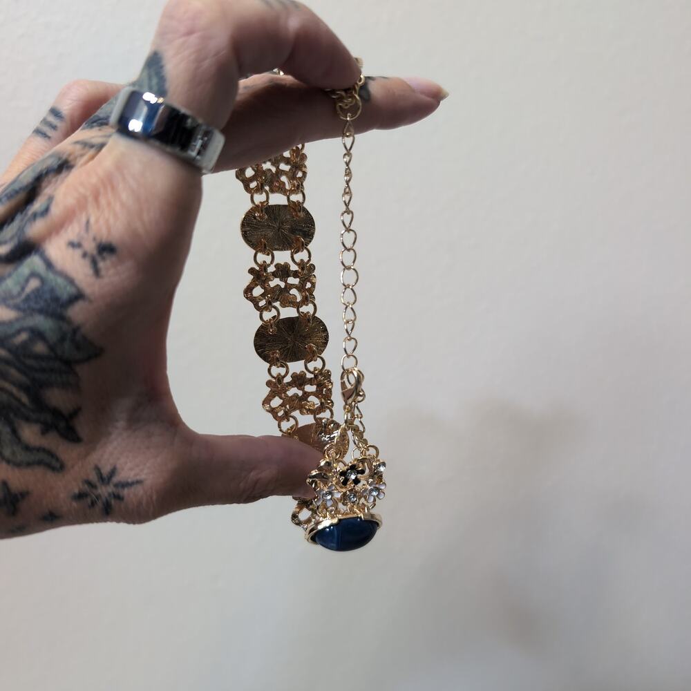 Gold Tone Cameo and Gemstone Choker Necklace Victorian - Picture 4 of 4